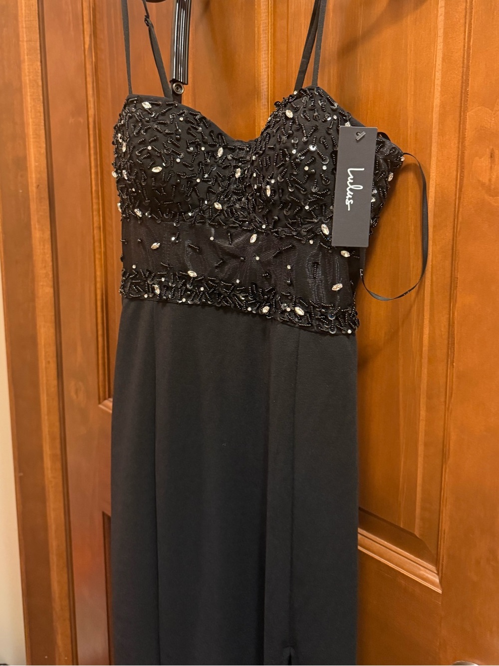 Lulu's Black Strapless Beaded Evening Dress